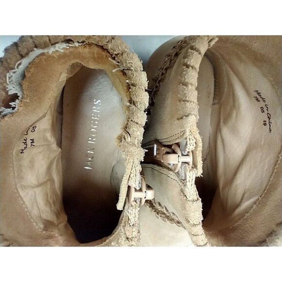 Jack Rogers Boots Womens 7 Tan Suede Embroidered Ankle Side Zip Low Heel - Picture 7 of 13